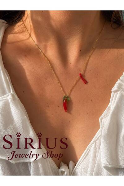 sirius jewelry Murano Cam Boncuklu Şans Biberi Kolye
