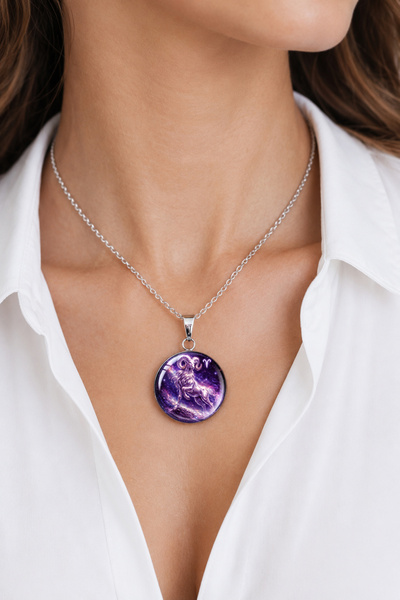 Oxolux, Lavinia Colier din seria Zodiac, in cutie cadou, design cosmic mov, b...