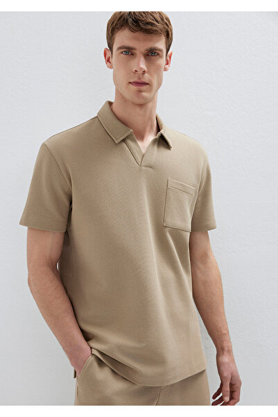 Mavi Beiges Polo-T-Shirt mit Taschen, lockerer Schnitt / bequemer, lockerer S...