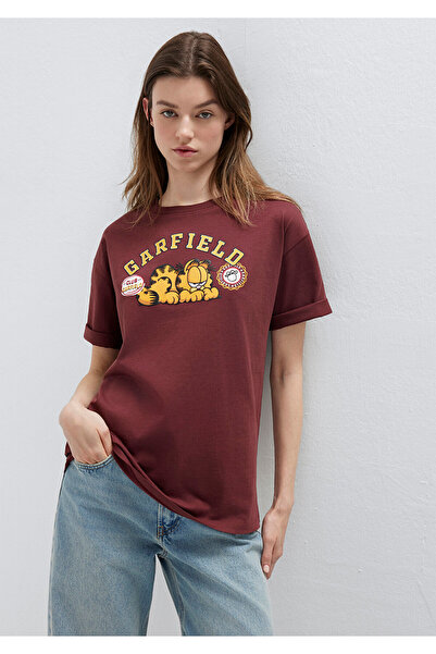 Mavi Garfield Printed Burgundy T-Shirt Loose Fit / Comfortable Loose Cut 1614...