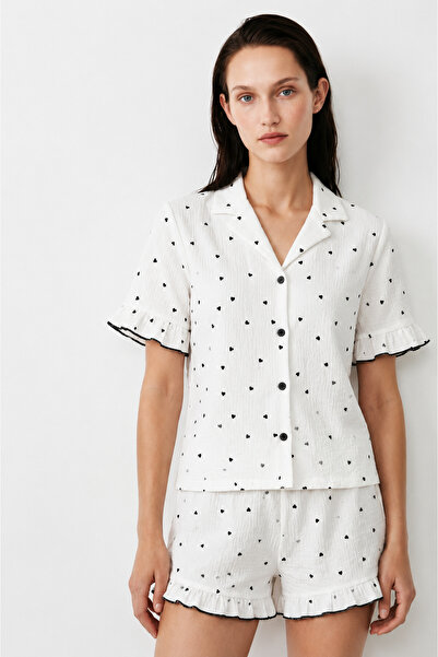 FİT WOMEN Women's Relaxed Elastic White Pajama Set