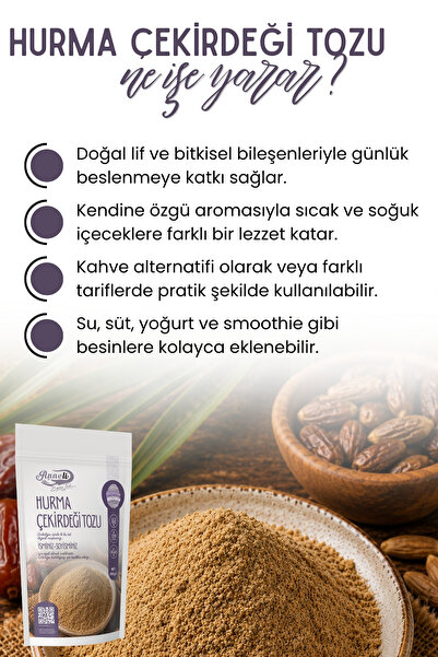 Emine türk anneli 250 gr Hurma Çekirdeği Tozu (UNU) %100 Doğal Annemeli