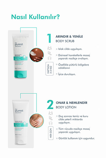 The Purest Solutions Arındırıcı& Nemlendirici Vücut Bakım Seti: Glikolik Asit Vücut Peelingi& Glikolik Asit Vücut Losyonu