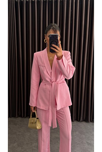 ZF BUTİK Set jachetă cu curea și pantaloni - Elegant și modern