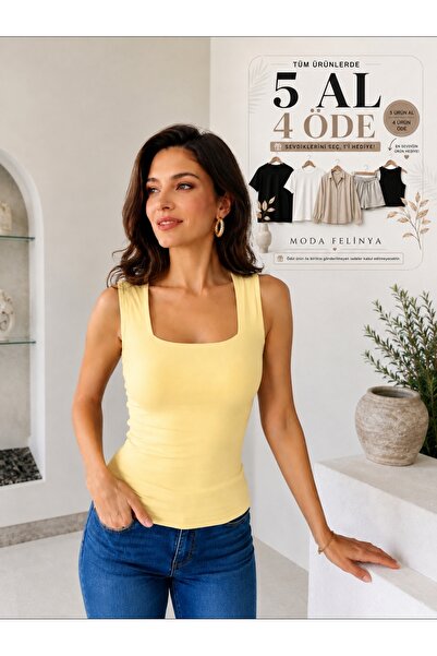 moda felinya Body de damă, cu guler pătrat, galben deschis, fără mâneci, cu b...