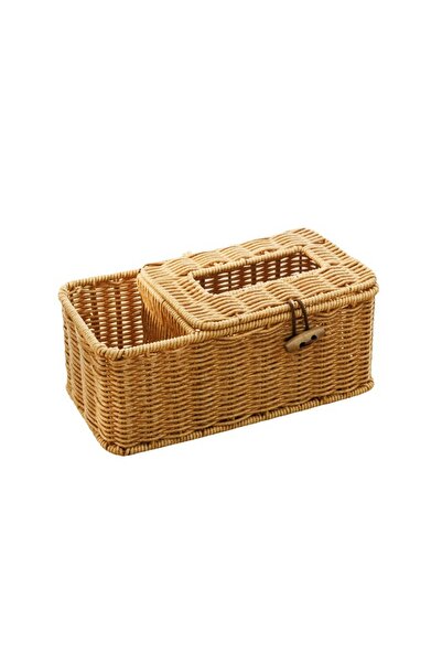 Go İthalat Plastik Rattan Hasır Görünümlü Bölmeli Peçetelik Çok Amaçlı Düzenl...