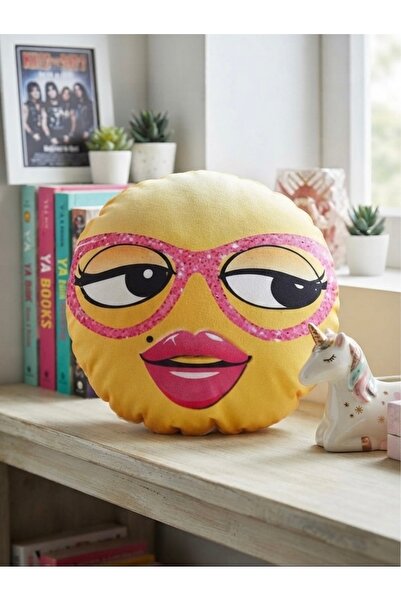 AZİZ OYUNCAK 25 Cm Cute Emoji Humorous Cartoon Themed Round Toy Pillow Yellow...