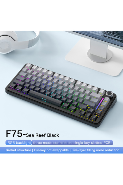 Choice Sea Reef Black 75% Hot Swap Gaming Keyboard Wireless FREEWOL F75 RGB M...
