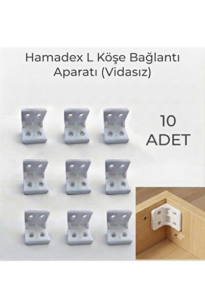 HAMADEX HAMADEX10'lu Plastik L Köşe Bağlantı Aparatı Mobilya, Raf, Dolap Mont...