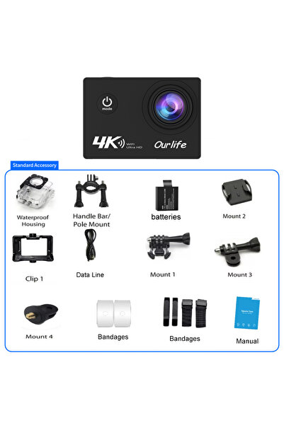 Choice1 NO Card Q100 Ourlife 4K Action Camera Ultra HD 16MP WiFi 2.0 inch Scr...