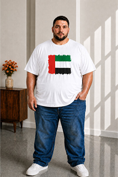 sngl tekstil Men's Plus Size Short Sleeve Uae Flag Printed T-Shirt 3XL 4XL 5X...