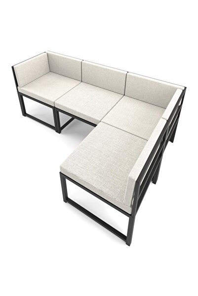 UPSTYLE Nora Metal Karkas 4'lü Köşe Koltuk Takımı | Keten Dokuma, Sağ-Sol Mod...