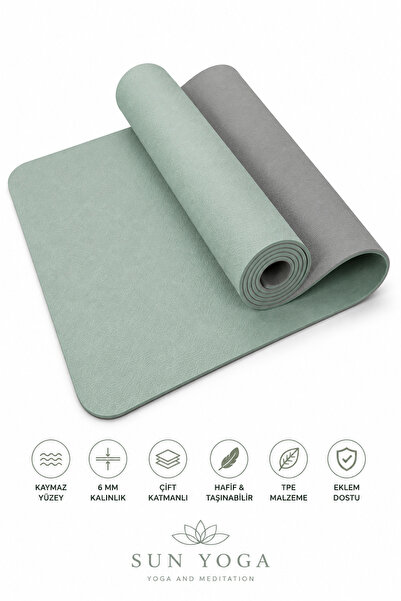 SUNYOGA Yoga Matı 6 mm TPE Kaymaz Çift Renkli Ekstra Yumuşak Pilates Fitness ...