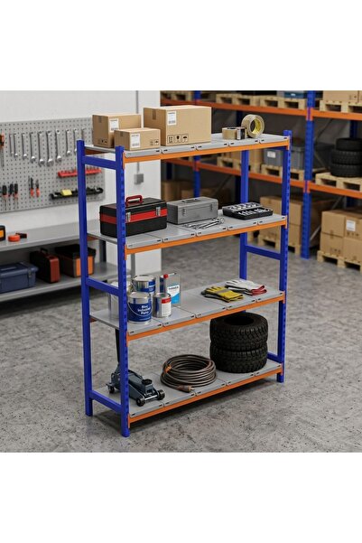 RafBurada 4 Katlı Depo Rafı - 300-350 Kg Taşıma Kapasiteli Hafif Rack Raf 40x...