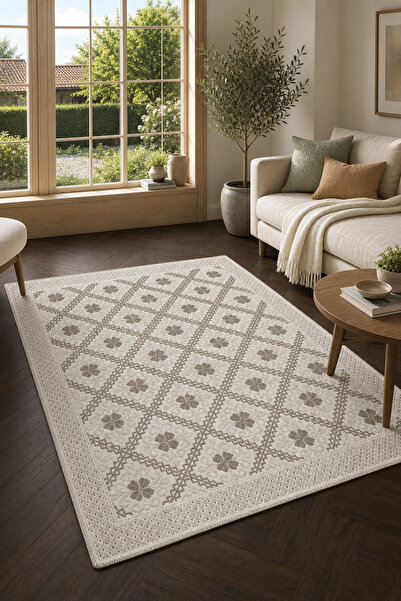 Çelsa Home Lilyum Bukle Lüks Pamuklu, Makinede Yıkanabilir Kilim Bej 70x150 /...