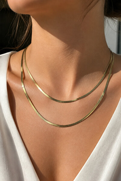 Modex Gold Color Steel Double Italian Chain Necklace