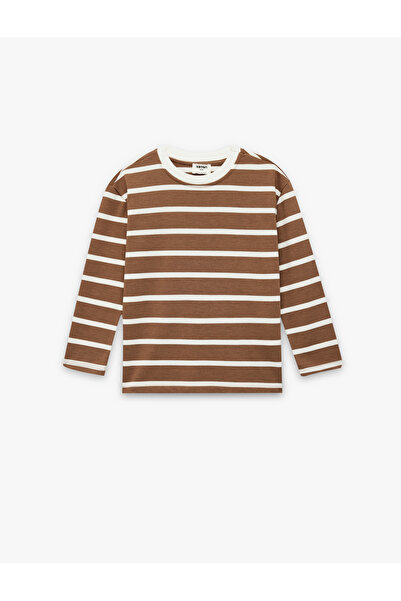 Koton Viscose Blended Long Sleeve Crew Neck Striped T-Shirt