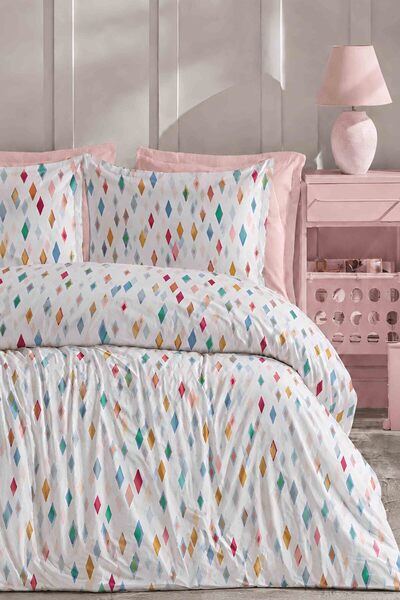 İQON Elastic Sheet Duvet Cover Set Single Size Colorfull White