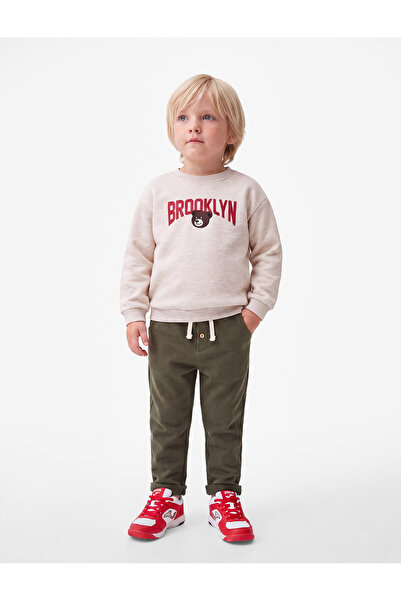 Koton Raised Long Sleeve Crew Neck Teddy Bear Printed Oversize Sweatshirt