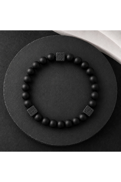 Alnis Atelier Cube Lava Stone and Matte Onyx Natural Stone Men's Bracelet |  ...