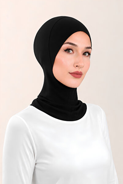 Jusmart Siyah Pamuklu Boyunluklu Tesettür Bone | Kaymaz Esnek Bone | Rahat Gü...
