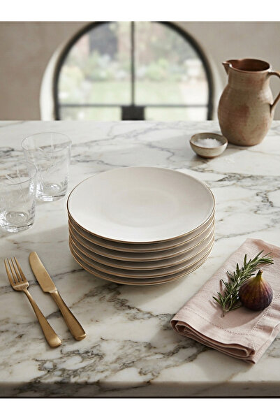 TULU PORSELEN KAR 19 CM DÜZ PORSELEN PASTA TABAĞI ALTIN FİLE