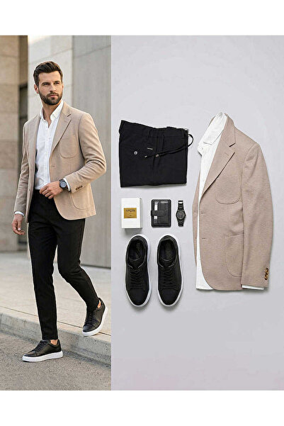 Beystil Erkek Mono Yaka Krem Blazer Ceket 310 - Slim Fit