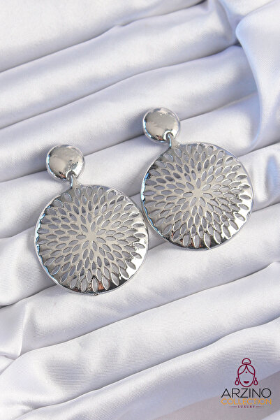 Generic Brand Brass Silver Color Oval Engraved Earrings