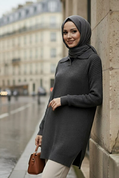 N.S NEVA STYLE Ribbed Smoked Hijab Knitwear Sweater Tunic 65903Fu