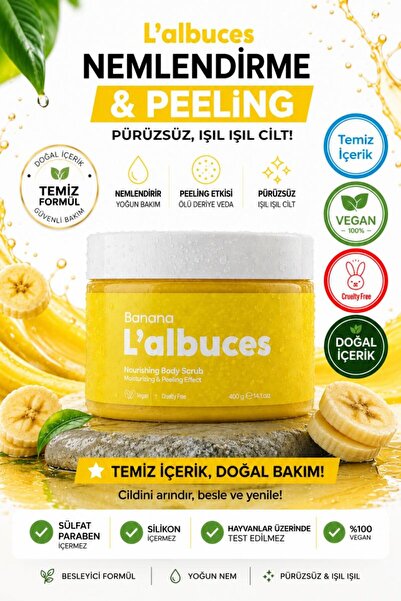 L'albuces Banana Body Scrub 400Gr – Vegan, Clean Ingredients, Smooth Skin Car...