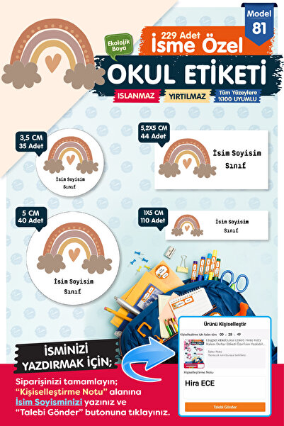 t tuğset etiket Okul Etiketi Kalem Defter Etiketi Özel Isim Yazılabilen Etike...
