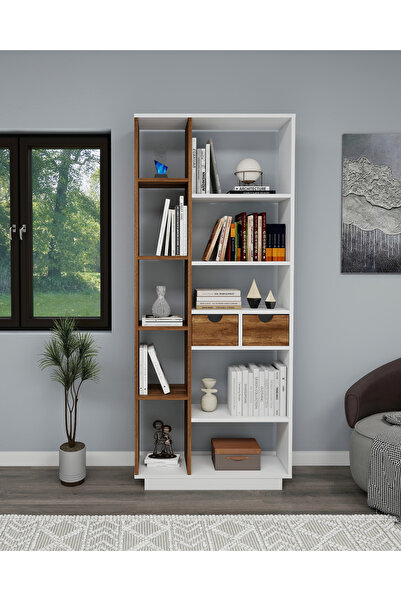 ARNETTİ Luma Kitaplık Beyaz Ceviz | 10 Raflı 2 Kapaklı Çok Amaçlı Kitaplık ve...