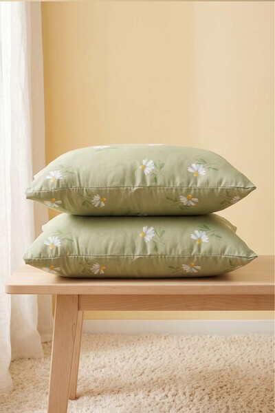 Rivaİstanbul Green Daisy Cotton 2-Piece Pillowcase 50X70 cm