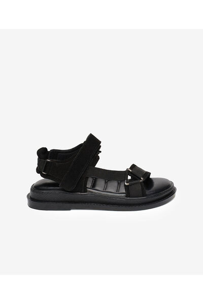 Greyder Kadın Siyah Süet Hakiki Deri Spor Sandalet 6Y2TS57808