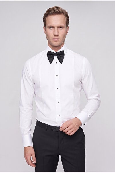 D'S Damat قميص سهرة أبيض عادي بقصة ضيقة من Ds Damat