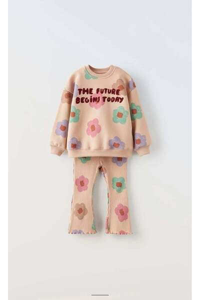 NOBLEKIDS Girl's Tracksuit Set – Floral Print, “The Future Begins Today” Text...