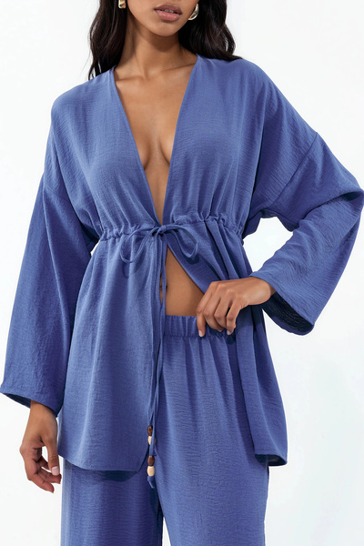 Merterium Kadın Ayrobin Kimono Pantolon İkili Takım 1522 - İndigo