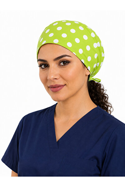 İŞ MARKETİM Yeşil Puantiyeli Cerrahi Bone Bağlamalı Unisex Doktor Hemşire Aşç...