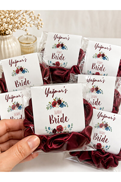 Mapel 10 Adet ÖZEL DİKİM Bordo Toka Saten Kina Hatirasi Bride to be İsim Kart...