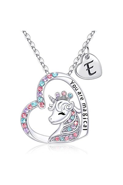 Choice E Initial Letter Unicorn Necklace You Are Magical Horse Pendant Neckla...