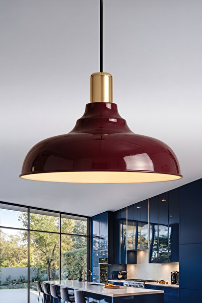 Marrien Lora Vintage Gold Detaylı Bordo Metal Sarkıt (33 cm) Yemek Masası Üst...