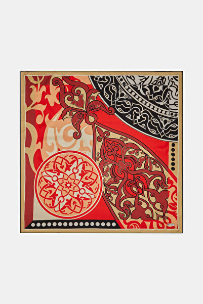 Vakko KIRMIZI ETNİK DESENLİ TWİLL EŞARP