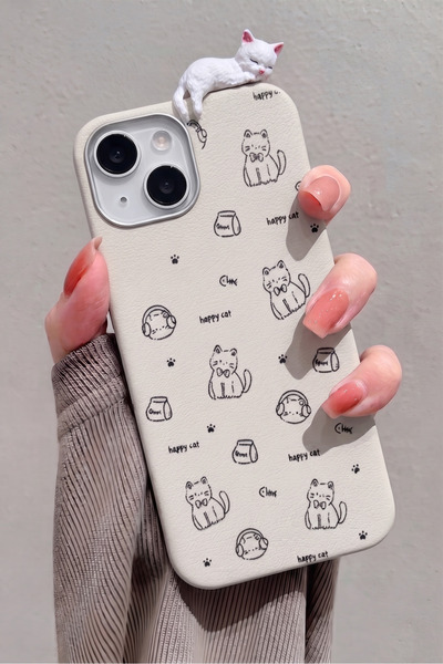 KVK PRİVACY iPhone 13 / 14 / 15 3D Uyuyan Kedi Figürlü Happy Cat Desenli Sili...