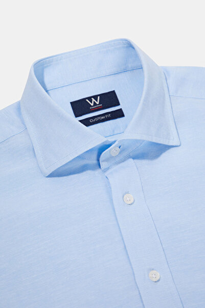 W Collection MAVİ UZUN KOLLU PAMUK/KETEN GÖMLEK