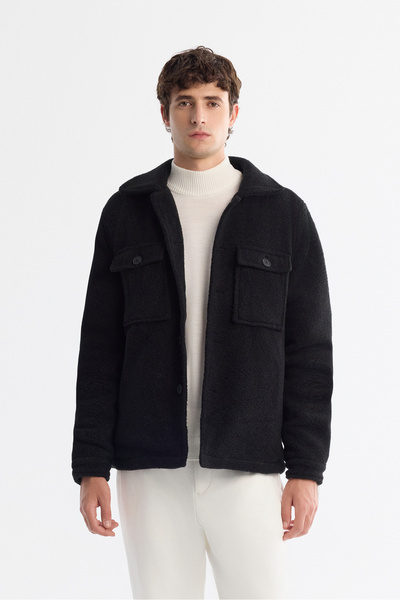 Avva Men's Black Classic Collar Windproof Plush Comfort Fit Coat with Thermom...
