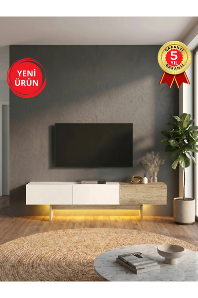 dorpek Led Işıklı Tv Sehpası 180 cm 3 Kapaklı Tv Sehpası, 3 Kapaklı Tv Ünites...