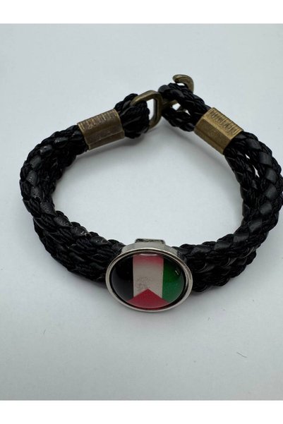 Herşey Nota Palestine Map Black Leather Unisex Bracelet – Stylish and Meaning...