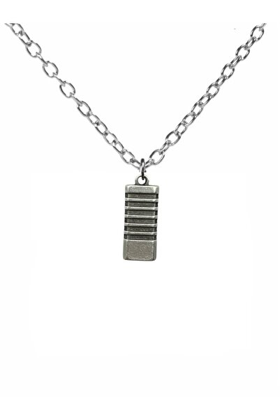 Herşey Nota Rectangular Striped Metal Detailed Necklace – Zamak Plated Unisex...