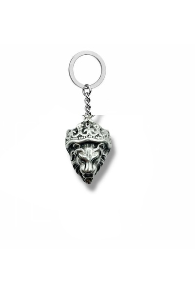 Herşey Nota Lion King – Unisex Metal Keychain with Crowned Lion Head Figure