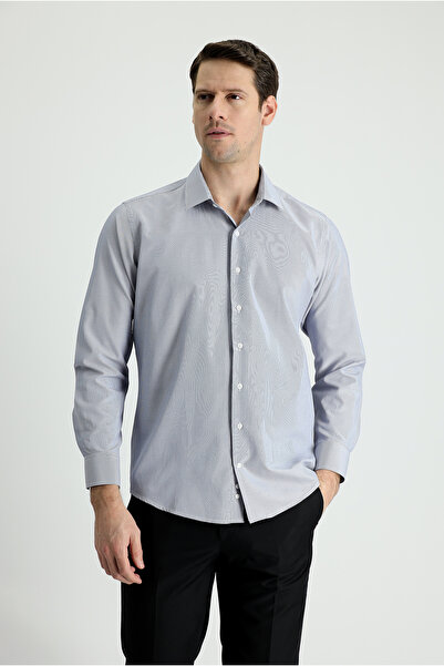 Kiğılı Long Sleeve Slim Fit Slim Fit Classic Striped Cotton Easy-Iron Shirt